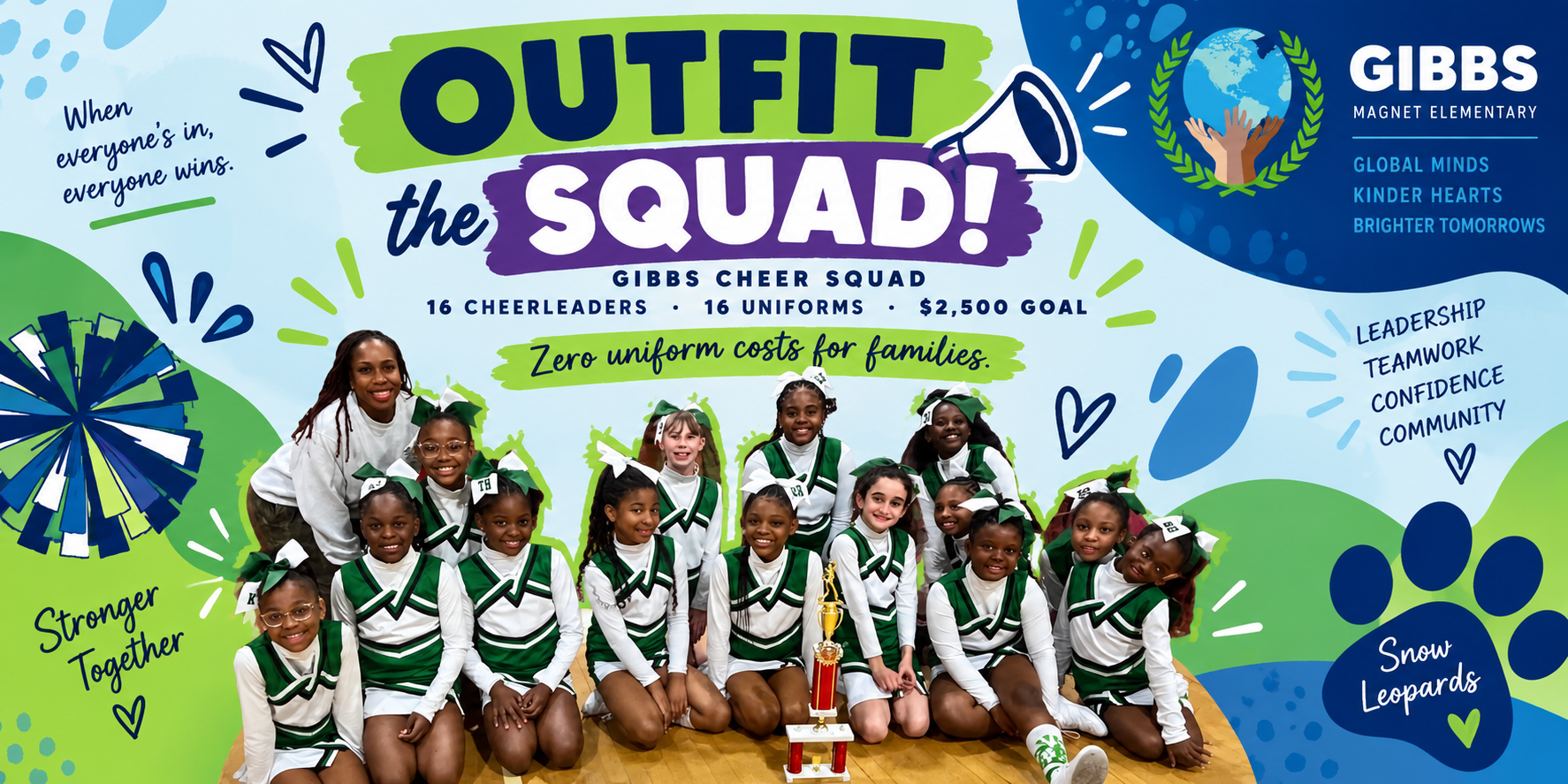 Outfit the Squad — Gibbs Cheer Squad with 16 cheerleaders raising money for uniforms